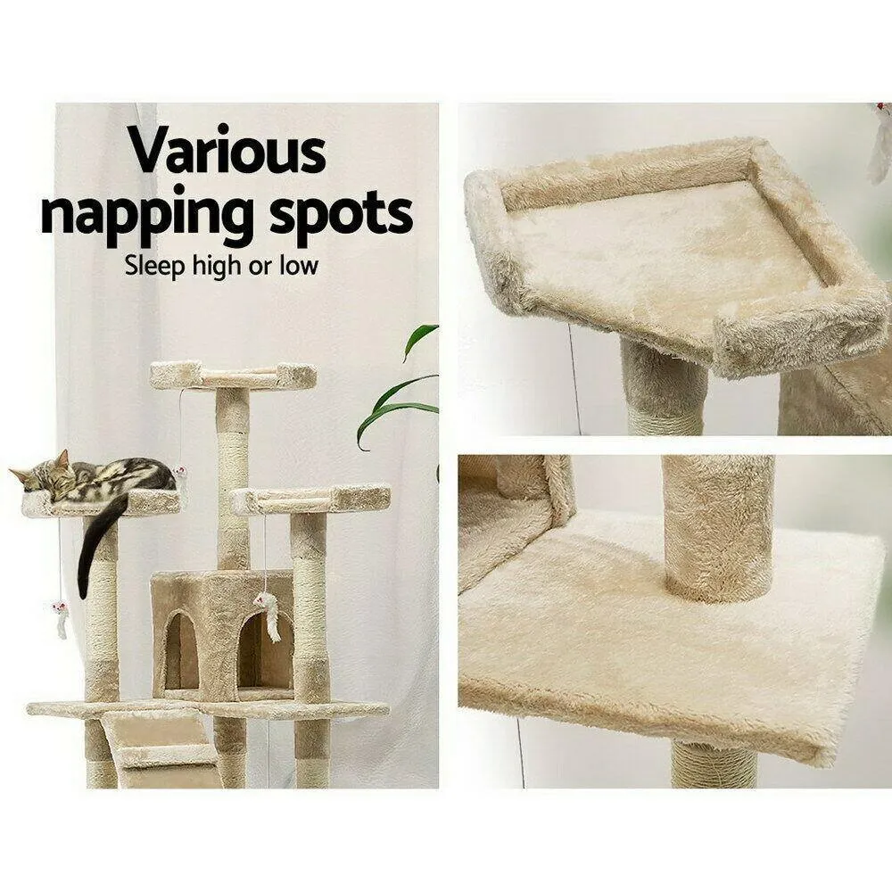 180cm Multi-Level Cat Tower & Scratching Post - Beige