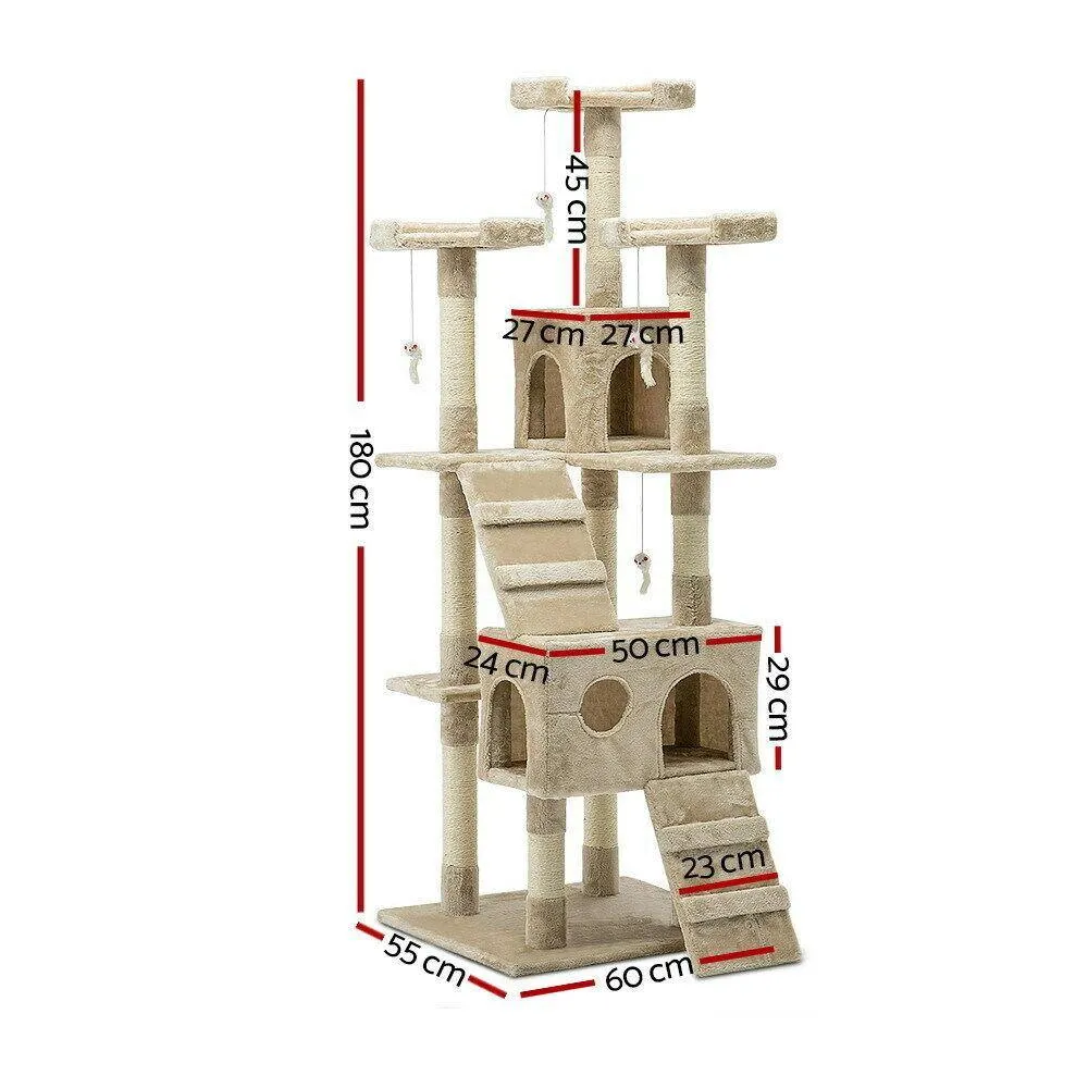 180cm Multi-Level Cat Tower & Scratching Post - Beige