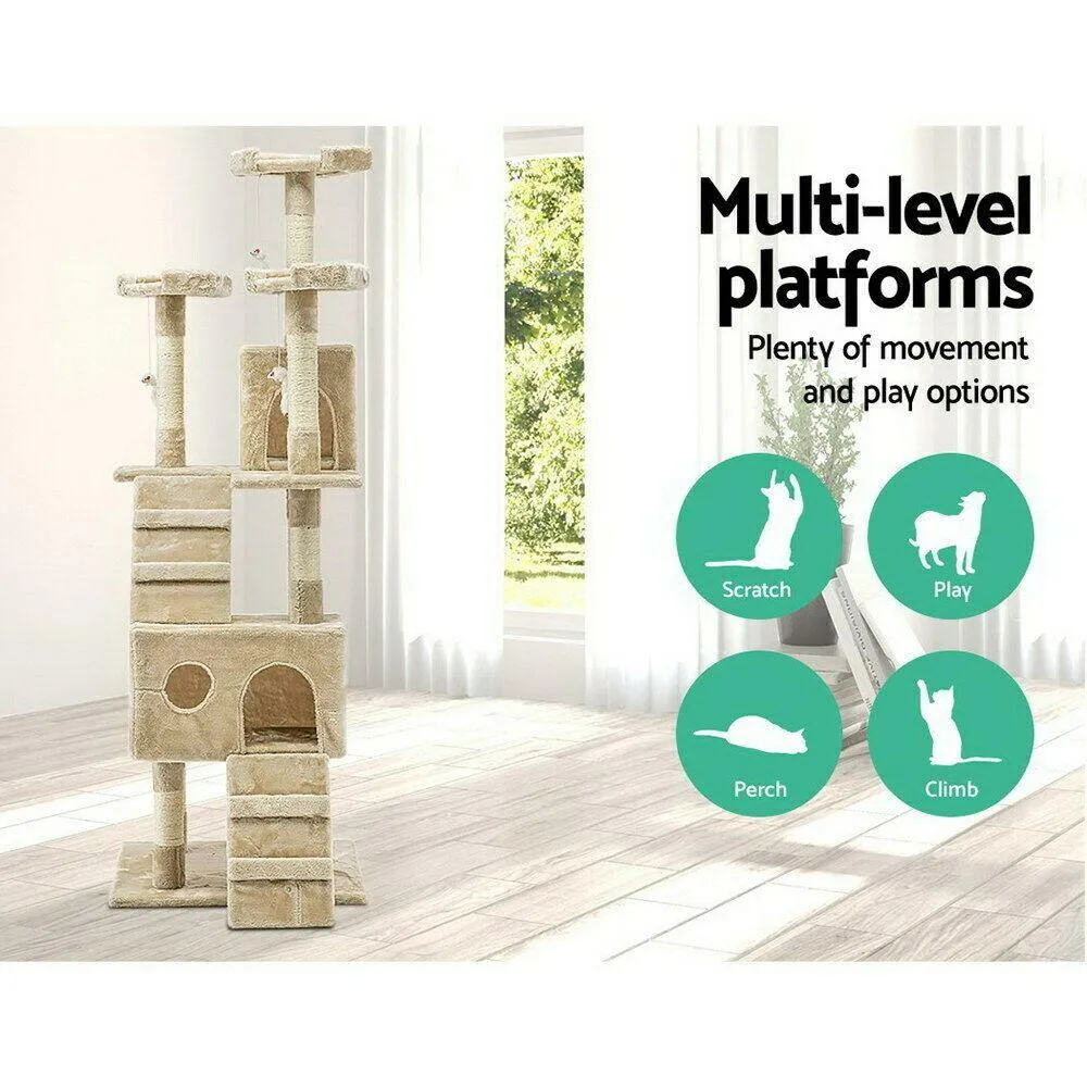 180cm Multi-Level Cat Tower & Scratching Post - Beige