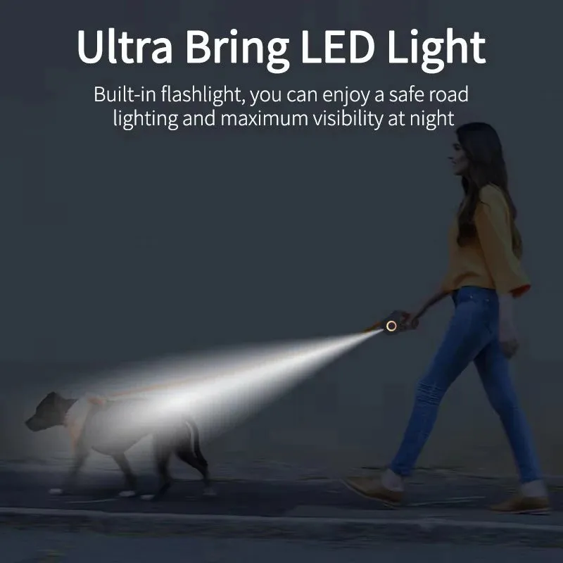 5M Retractable Dog Leash with LED Flashlight – Durable Nylon Lead