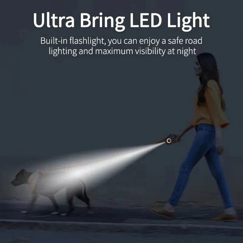 5M Retractable Dog Leash with LED Flashlight – Durable Nylon Lead
