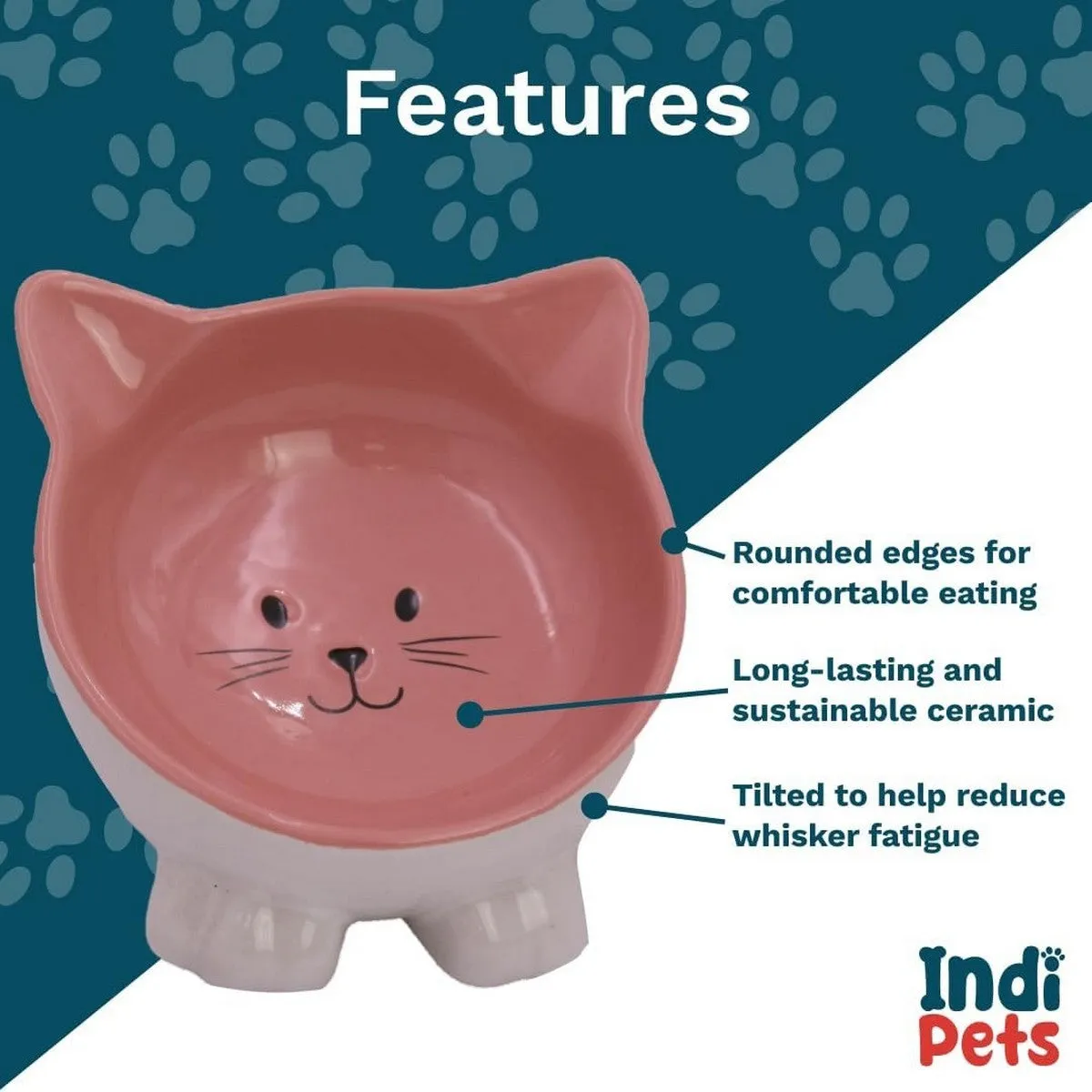 Indipets Pawsome Pottery Cat Face Pink Bowl