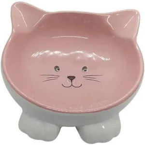 Indipets Pawsome Pottery Cat Face Pink Bowl