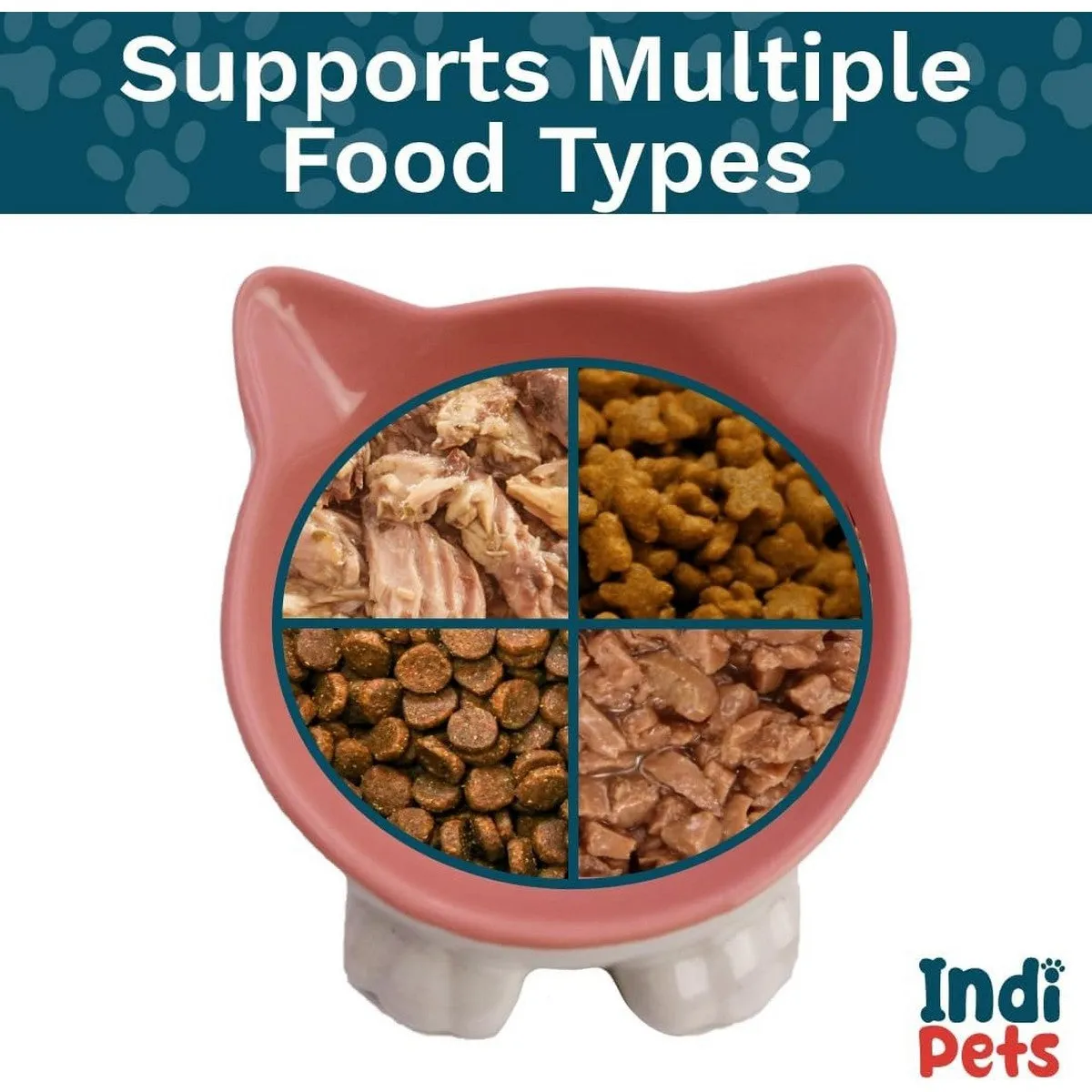 Indipets Pawsome Pottery Cat Face Pink Bowl