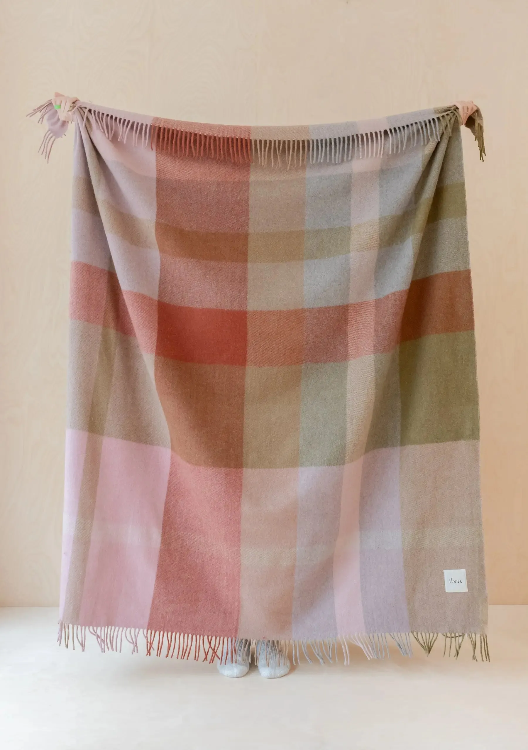 Pink Oversized Patchwork Check Recycled Wool Blanket