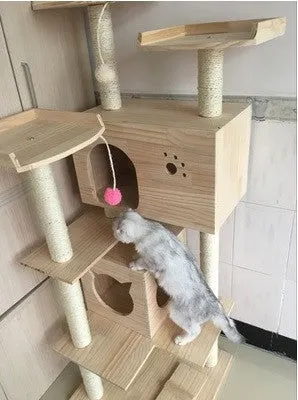 PVC Pole Multiple Perches Solid Wood Cat Gym