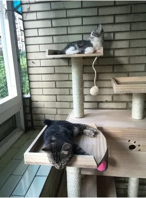 PVC Pole Multiple Perches Solid Wood Cat Gym