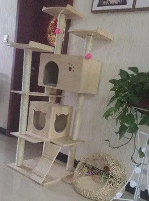 PVC Pole Multiple Perches Solid Wood Cat Gym