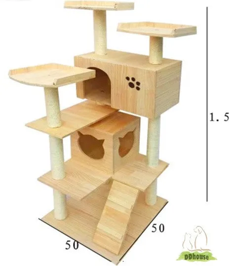 PVC Pole Multiple Perches Solid Wood Cat Gym