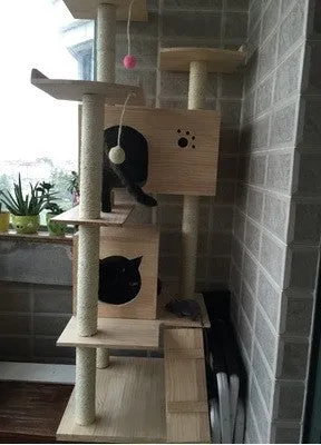 PVC Pole Multiple Perches Solid Wood Cat Gym