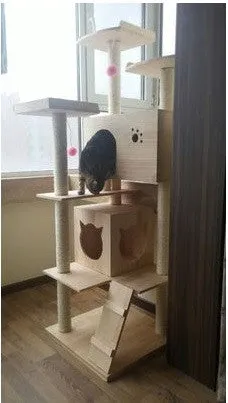PVC Pole Multiple Perches Solid Wood Cat Gym
