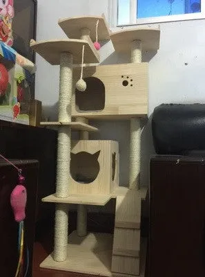 PVC Pole Multiple Perches Solid Wood Cat Gym
