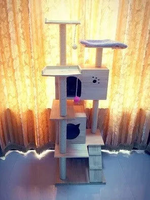 PVC Pole Multiple Perches Solid Wood Cat Gym