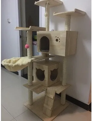 PVC Pole Multiple Perches Solid Wood Cat Gym