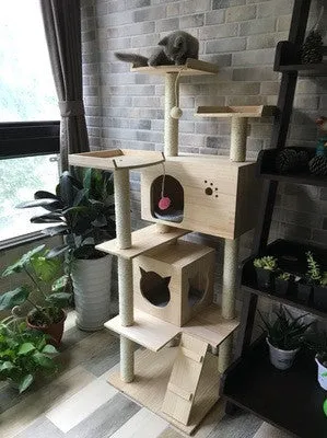 PVC Pole Multiple Perches Solid Wood Cat Gym