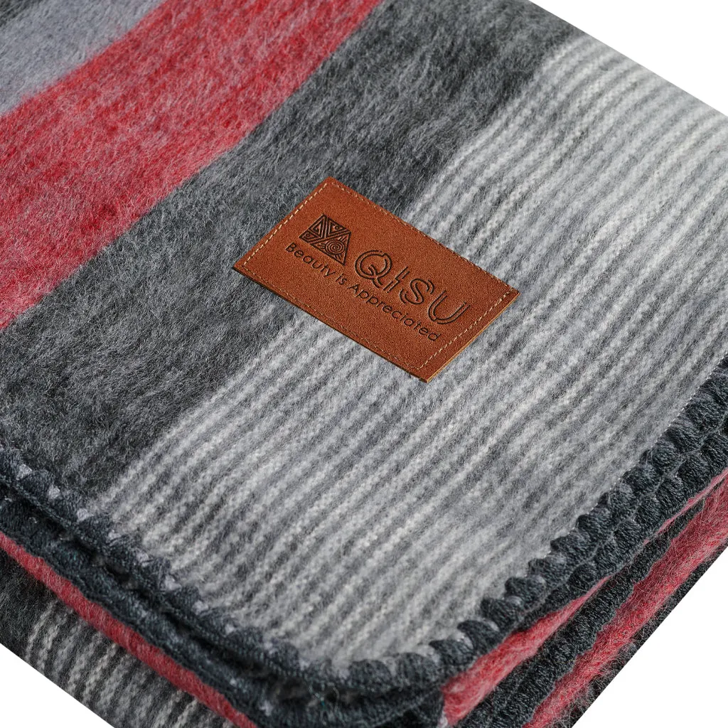 QISU Red Grey Stripe Alpaca Throw Blanket – Elegant Comfort for the Holidays