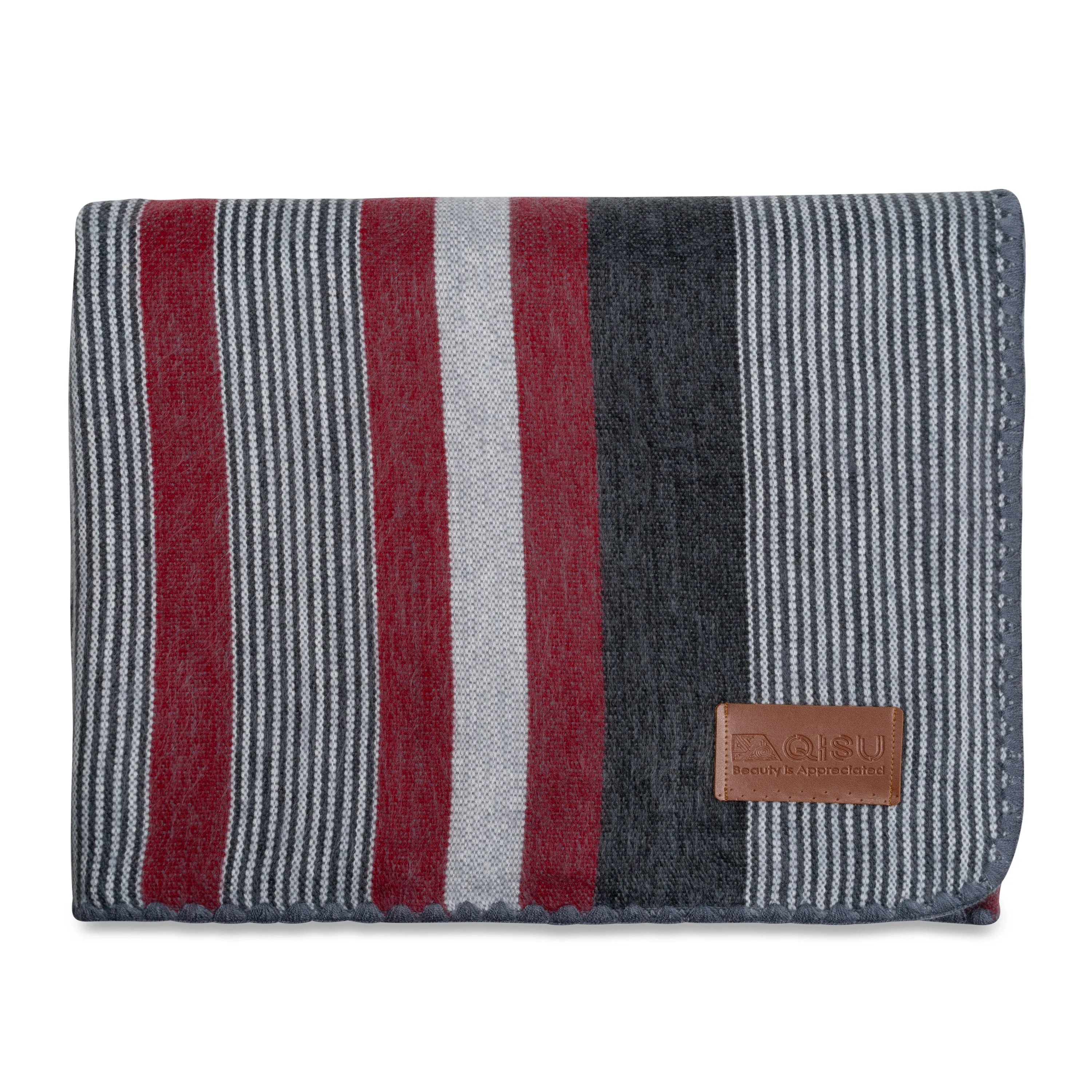 QISU Red Grey Stripe Alpaca Throw Blanket – Elegant Comfort for the Holidays