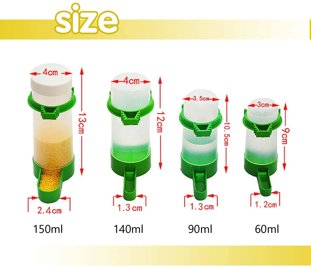 QX-Pet Supplies 2 Pack Automatic Bird Feeder Dispenser Bird Water Bottle Drinker Container Waterer Clip Hanging in Birds Cage for Parrots Budgie Cockatiel Lovebirds 90 ml