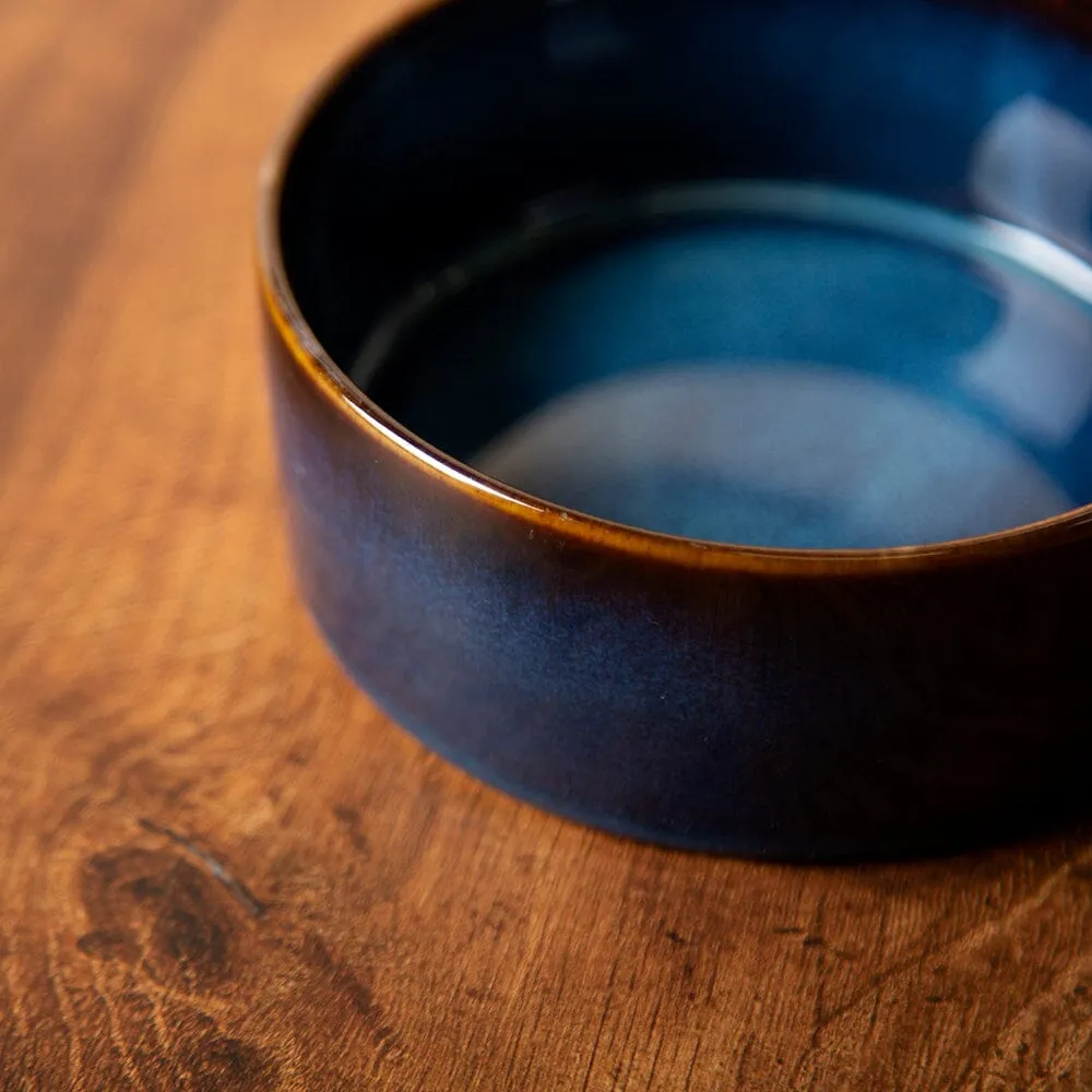 Reactive Glaze 2 Piece Dog Food & Water Bowl Set - Midnight Blue